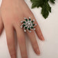 AD Floral Silver Adjustable Color Stone Cocktail Ring - Green