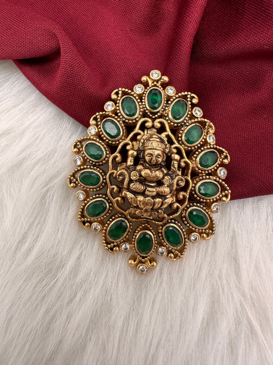 Matte Nakshi Goddess Lakshmi Green 92.5 Silver Pendent