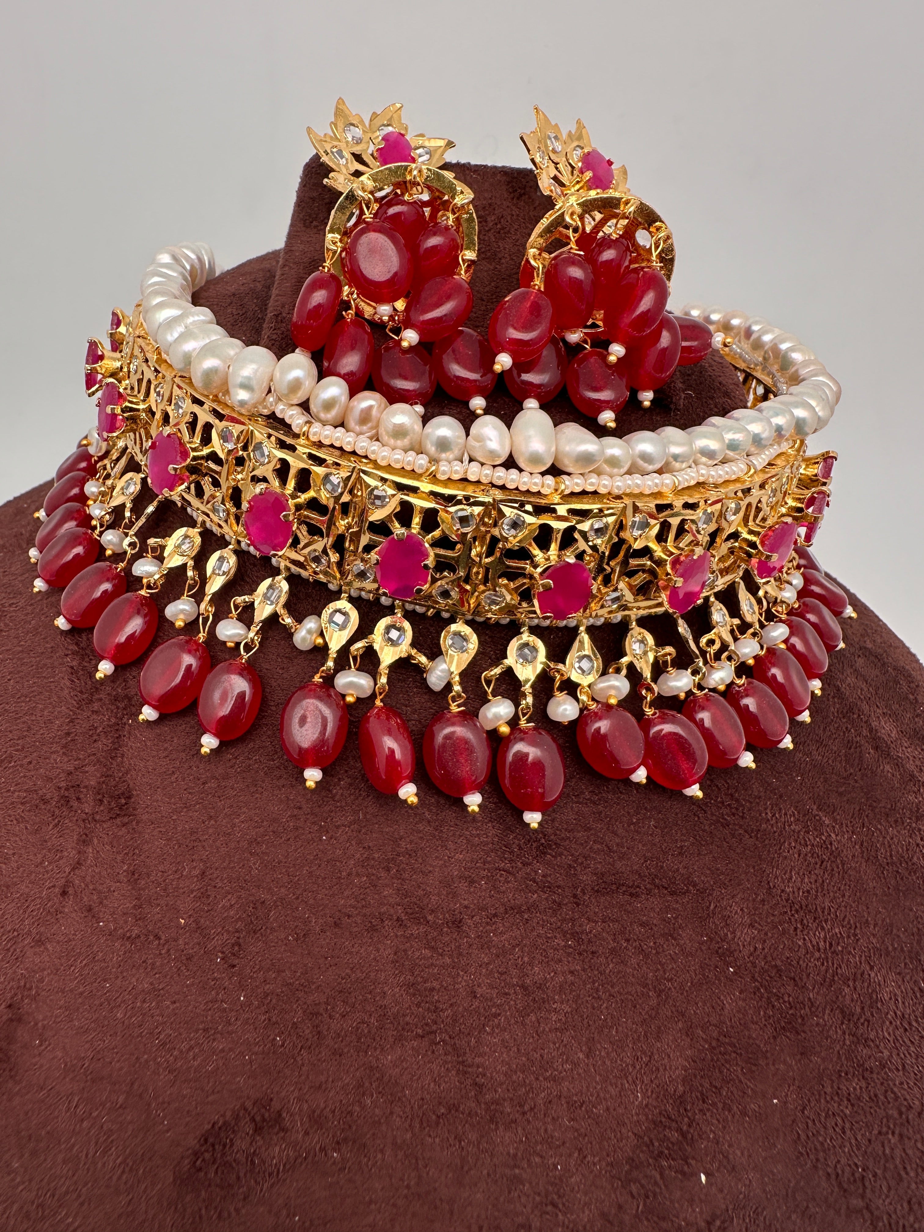 Selling DER194 Sheema hyderabadi jadau chandbali in ruby , Indian jewellery