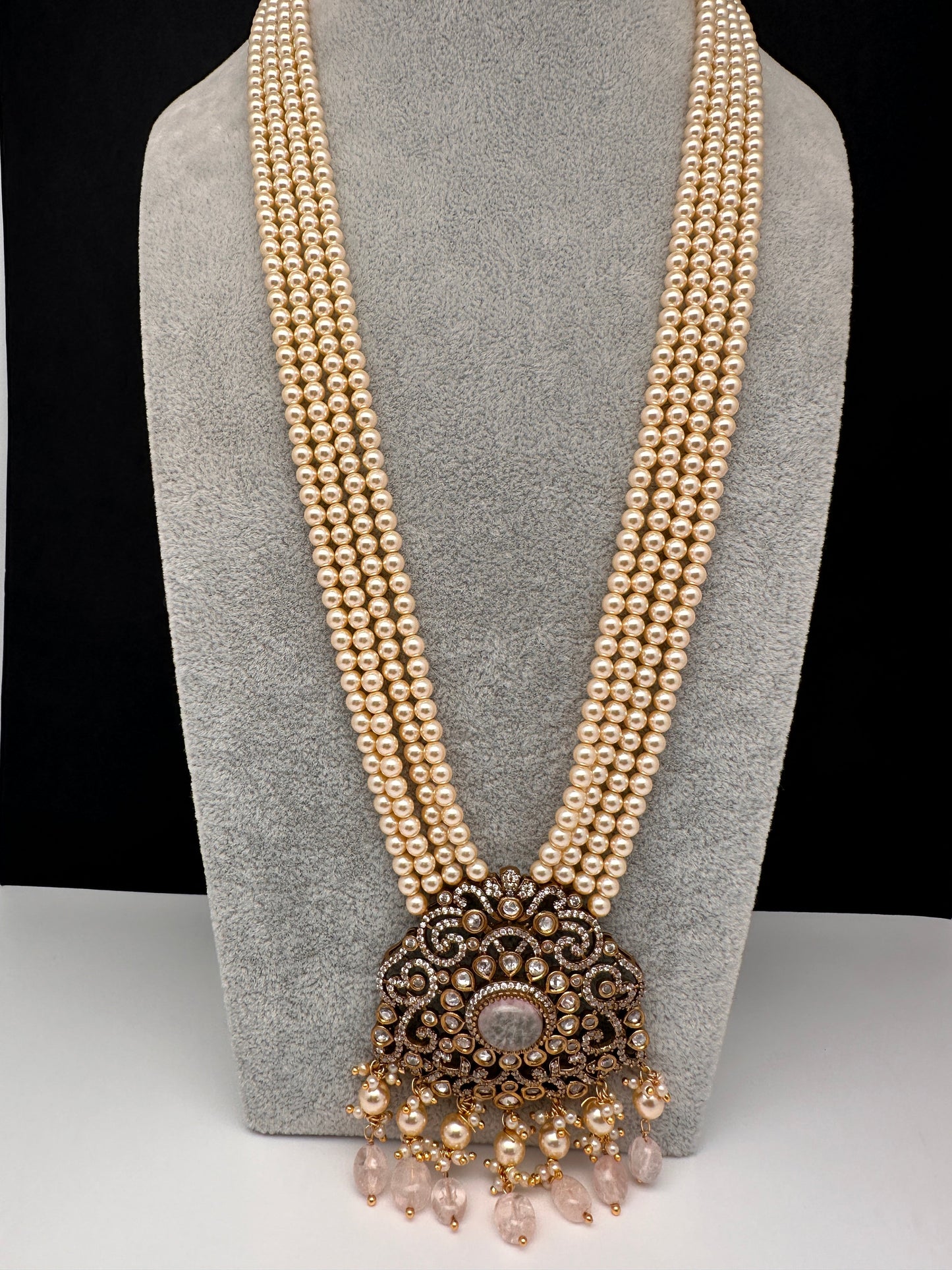 KundanPink Stone Pearls Long Necklace