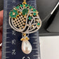 Green Stone AD Floral Pendent with Shell Pearl Necklace