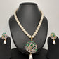 Green Stone AD Floral Pendent with Shell Pearl Necklace