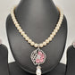 Pink Floral AD Pendent In Silver Finish with Shell Pearl Necklace