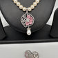 Pink Floral AD Pendent In Silver Finish with Shell Pearl Necklace