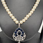 Blue AD Pendent In Silver Finish with Shell Pearl Necklace