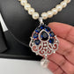 Blue AD Pendent In Silver Finish with Shell Pearl Necklace