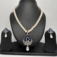 Blue AD Pendent In Silver Finish with Shell Pearl Necklace