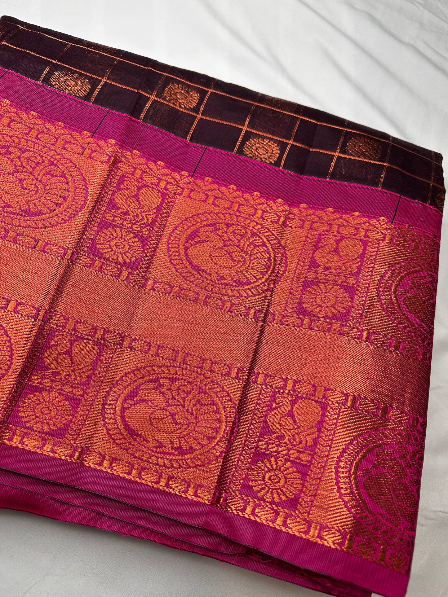 Purple and Pink Semi Mangalgiri Border Cotton Silk Saree