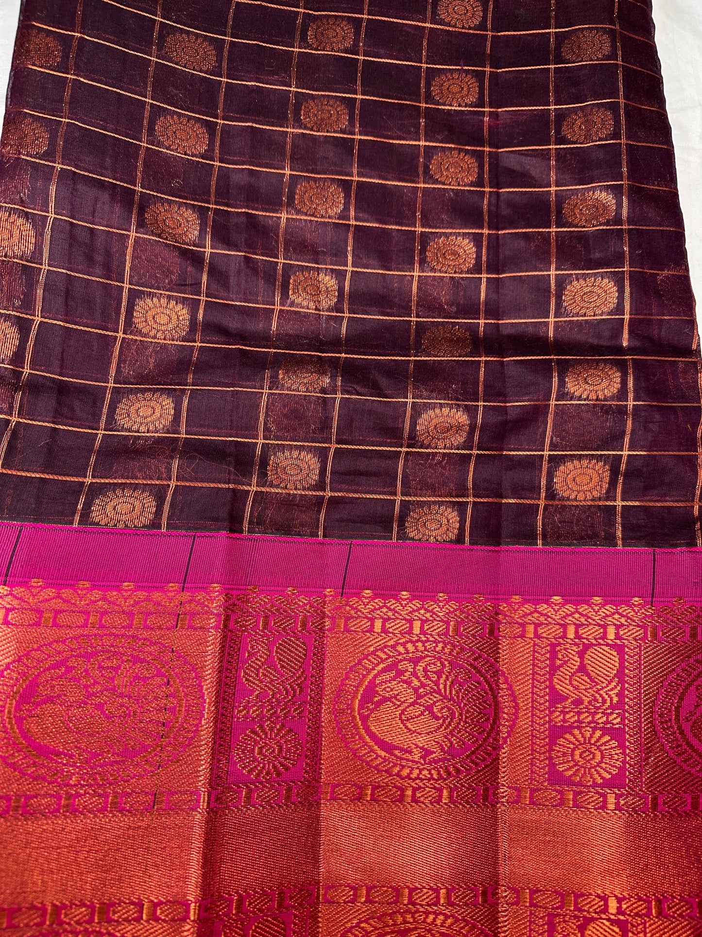 Purple and Pink Semi Mangalgiri Border Cotton Silk Saree