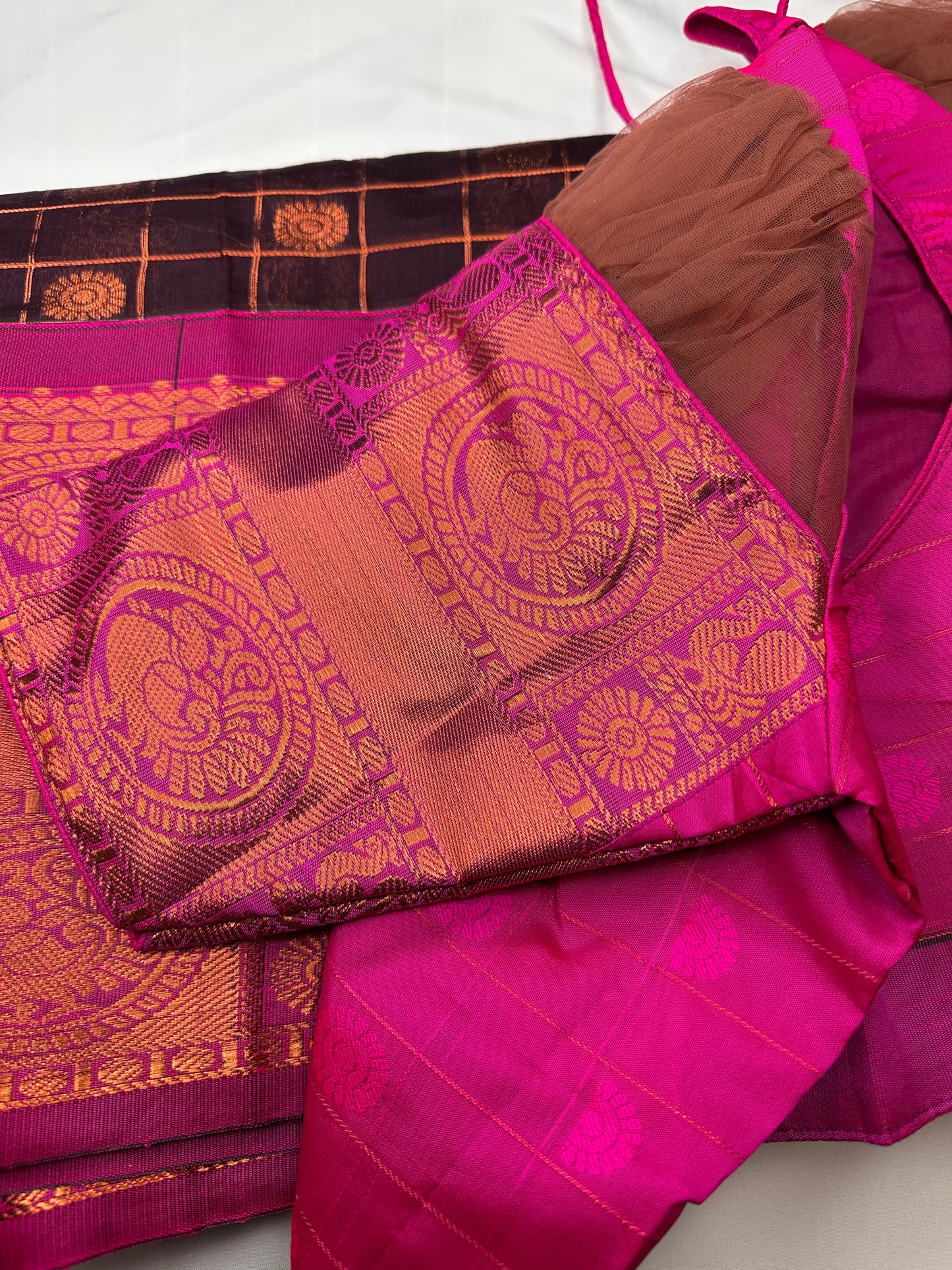 Purple and Pink Semi Mangalgiri Border Cotton Silk Saree