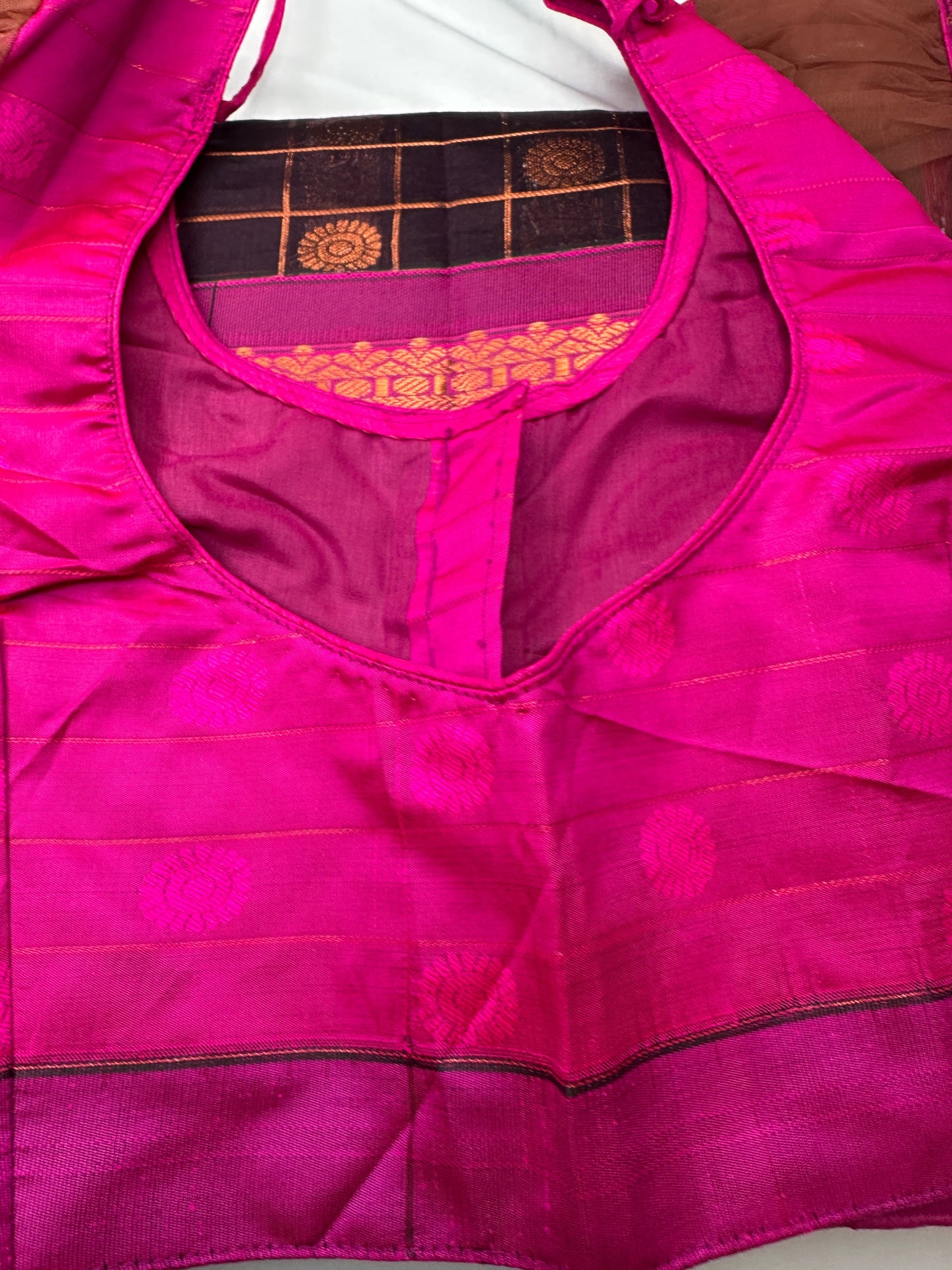 Purple and Pink Semi Mangalgiri Border Cotton Silk Saree