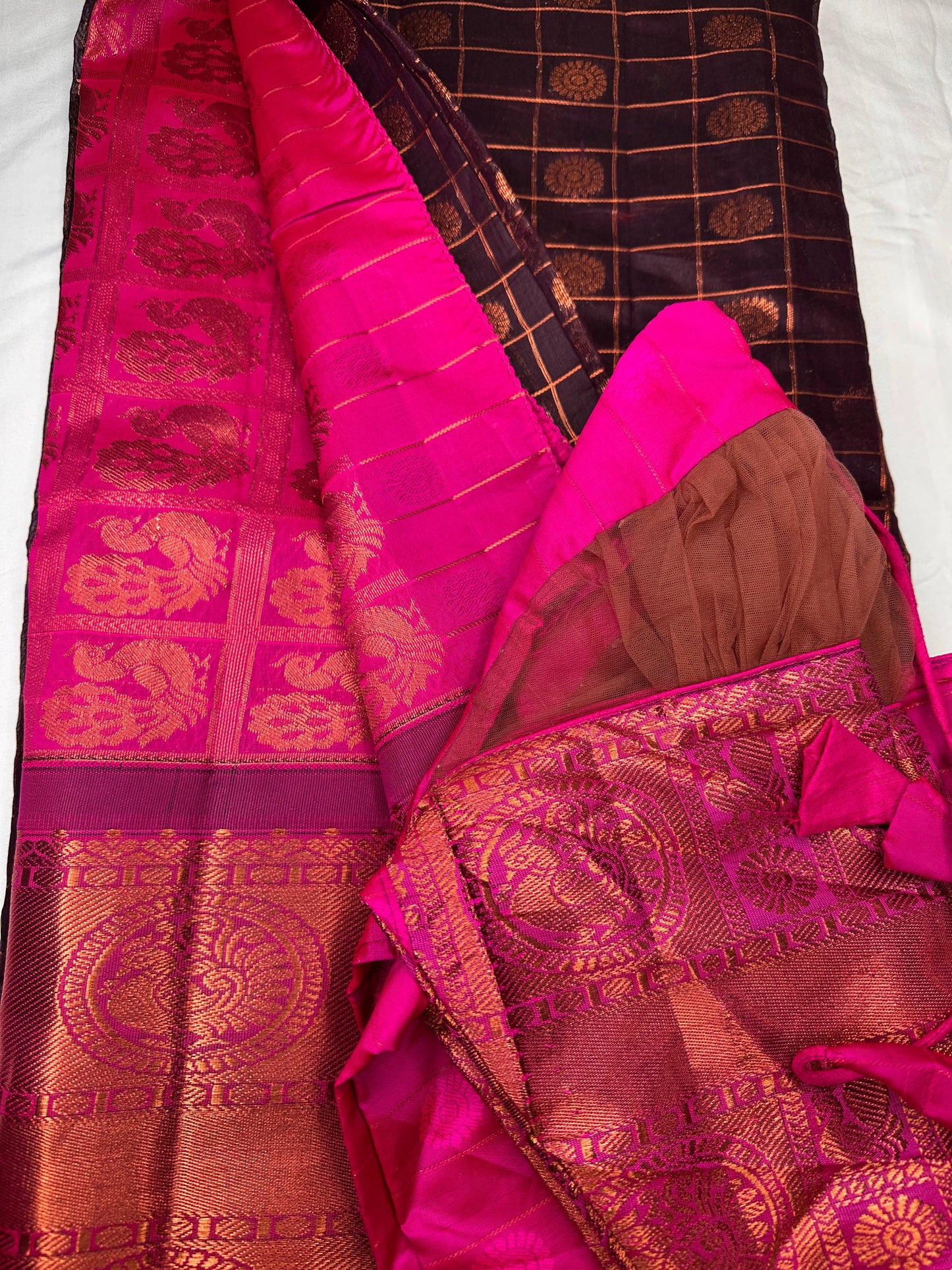 Purple and Pink Semi Mangalgiri Border Cotton Silk Saree