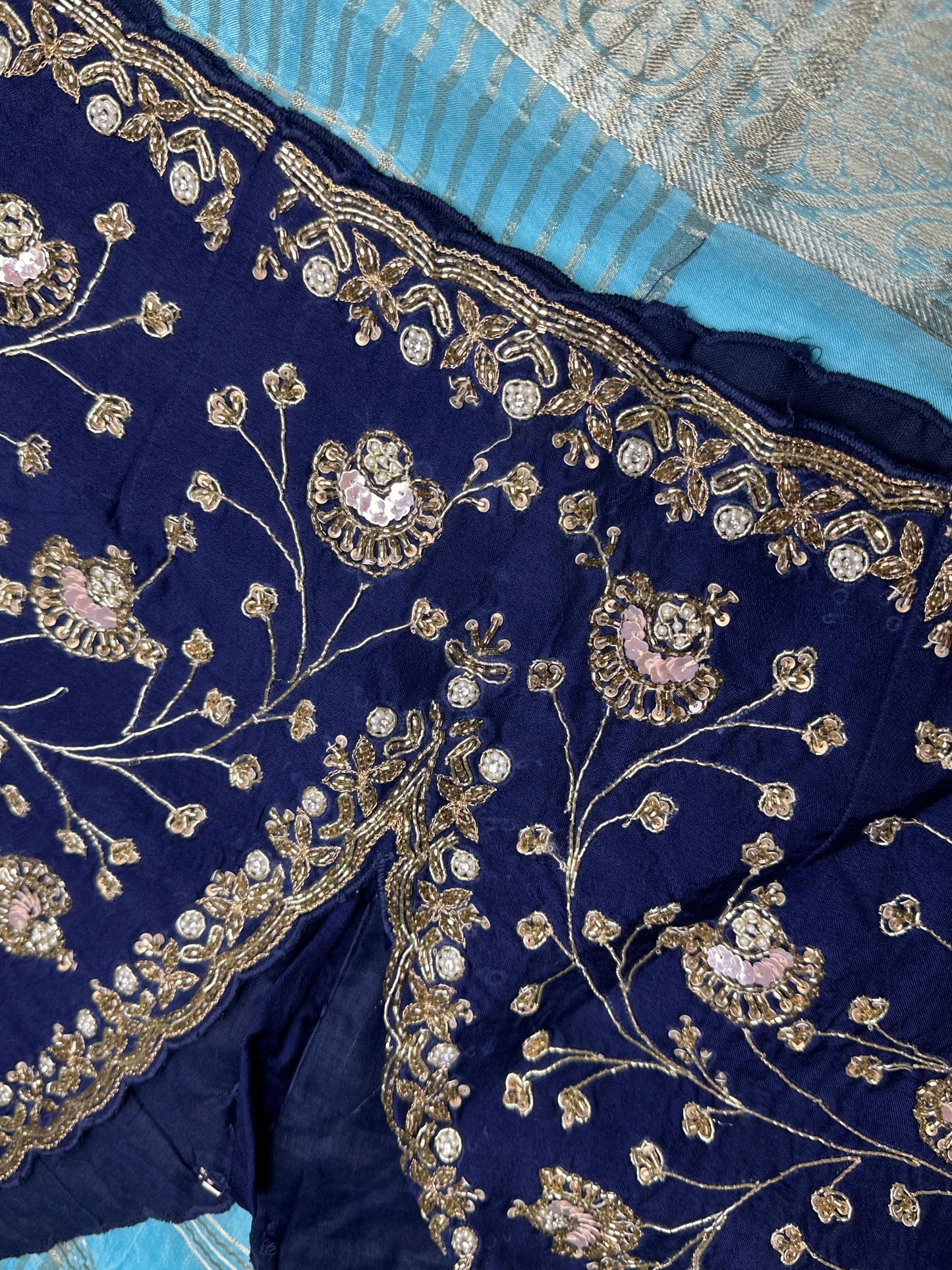 Blue Semi Crepe with Zari Border Saree