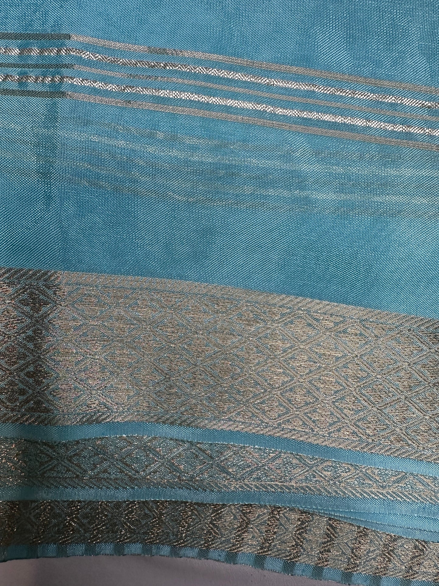 Blue Semi Crepe with Zari Border Saree