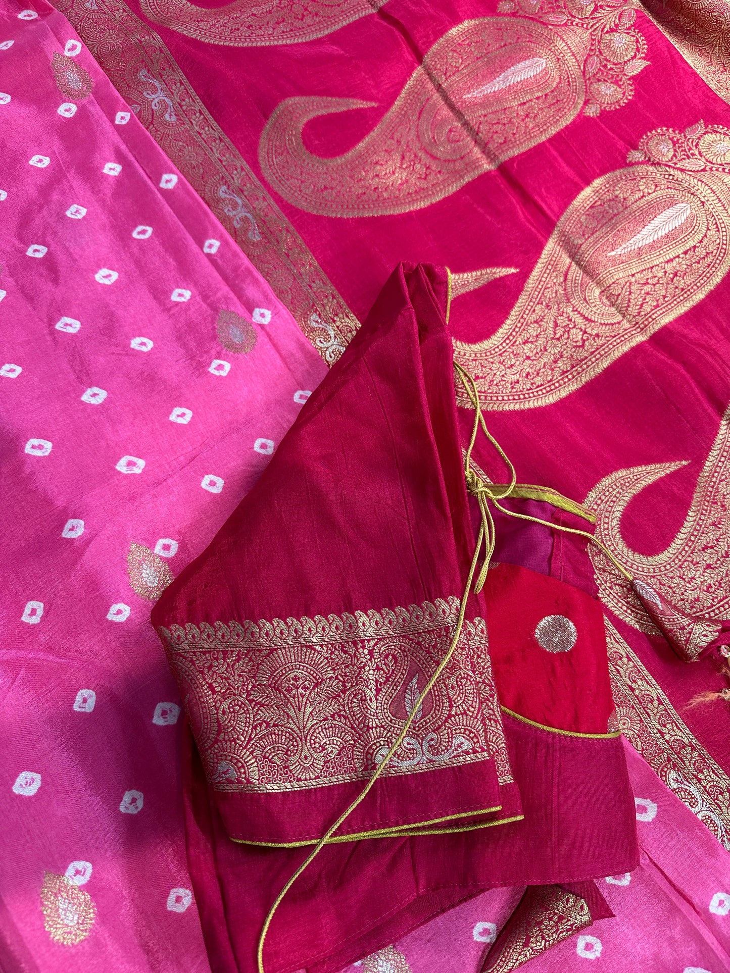 Pink Badhani Saree with Khadi Border