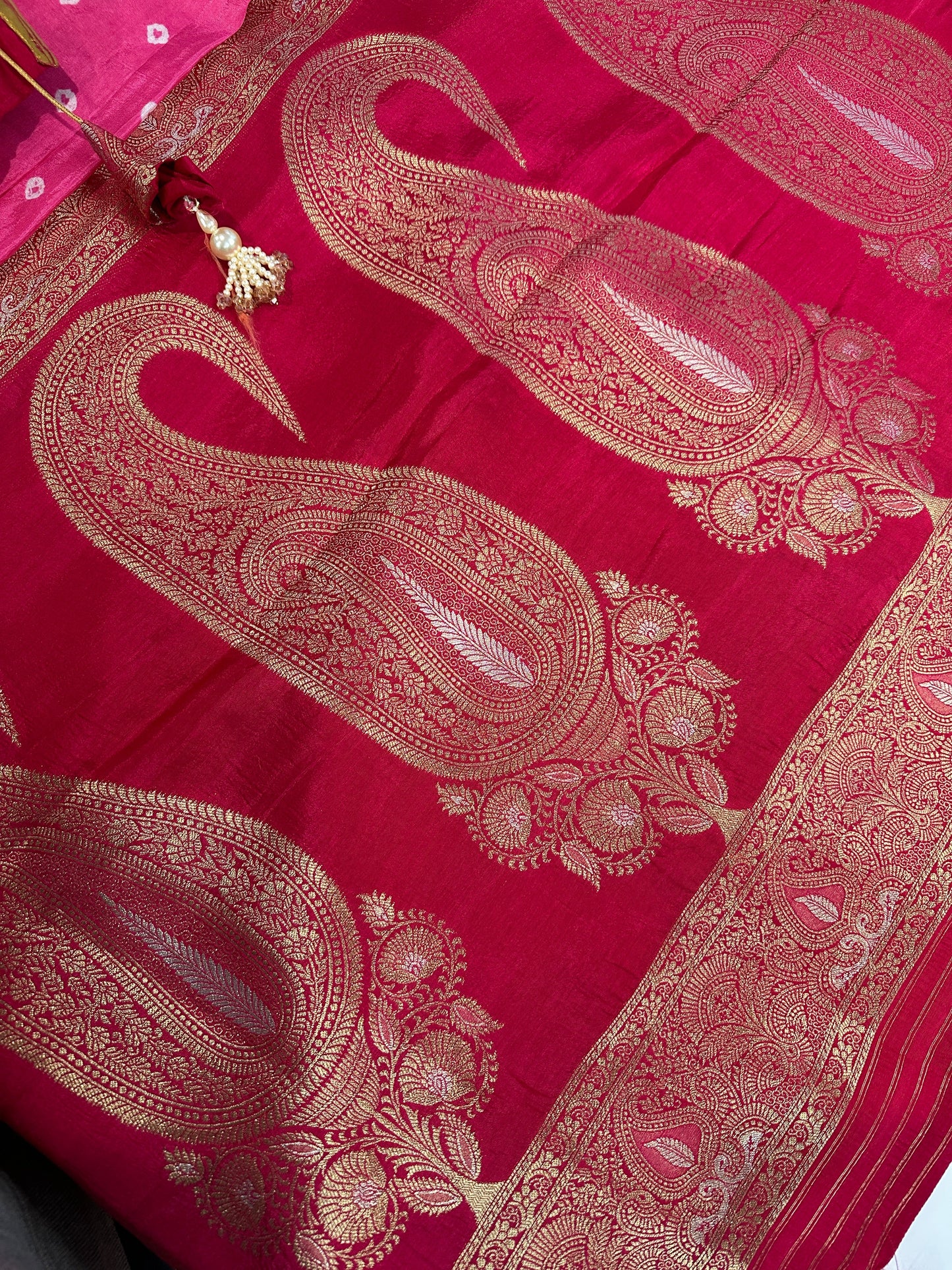 Pink Badhani Saree with Khadi Border