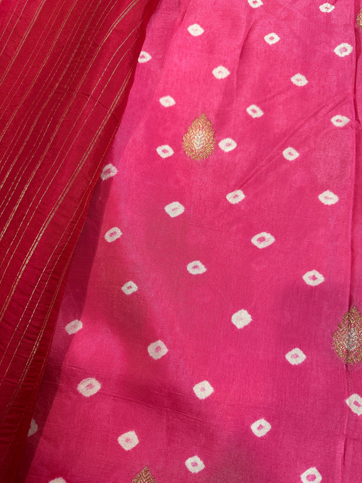 Pink Badhani Saree with Khadi Border