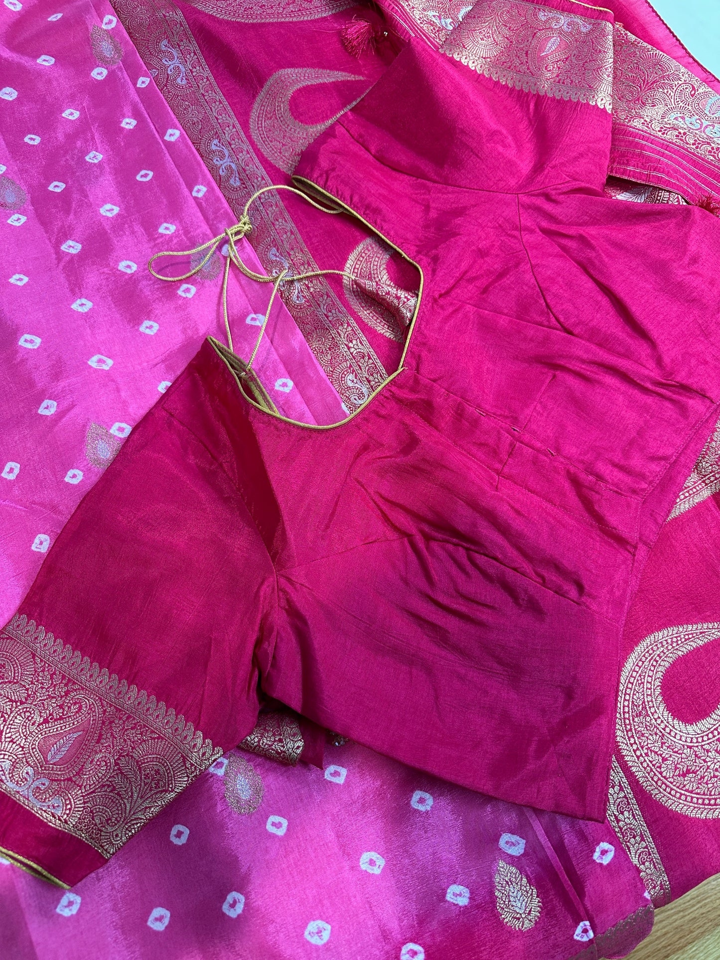 Pink Badhani Saree with Khadi Border