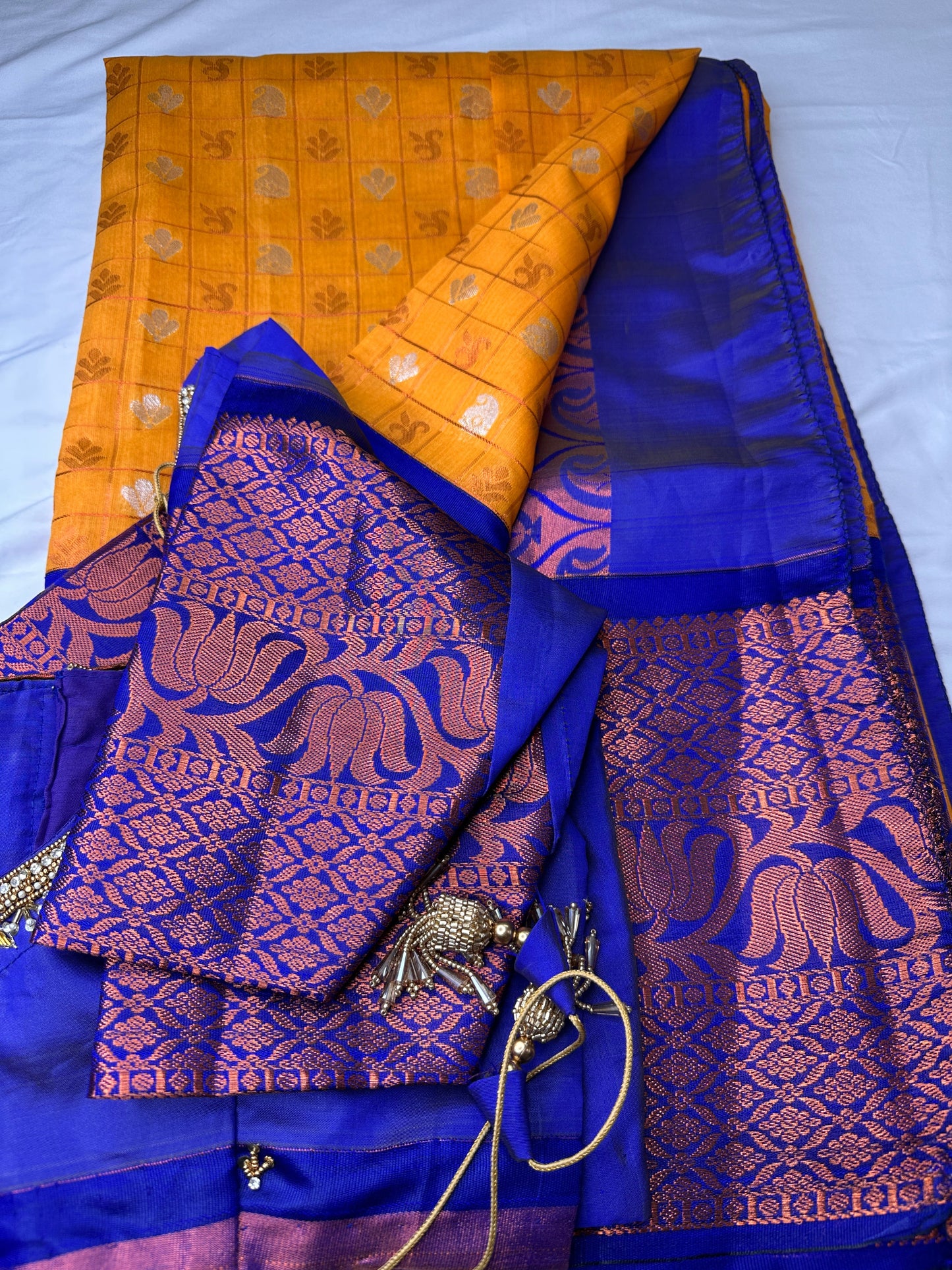 Orange and Blue Semi Kuppdam Saree