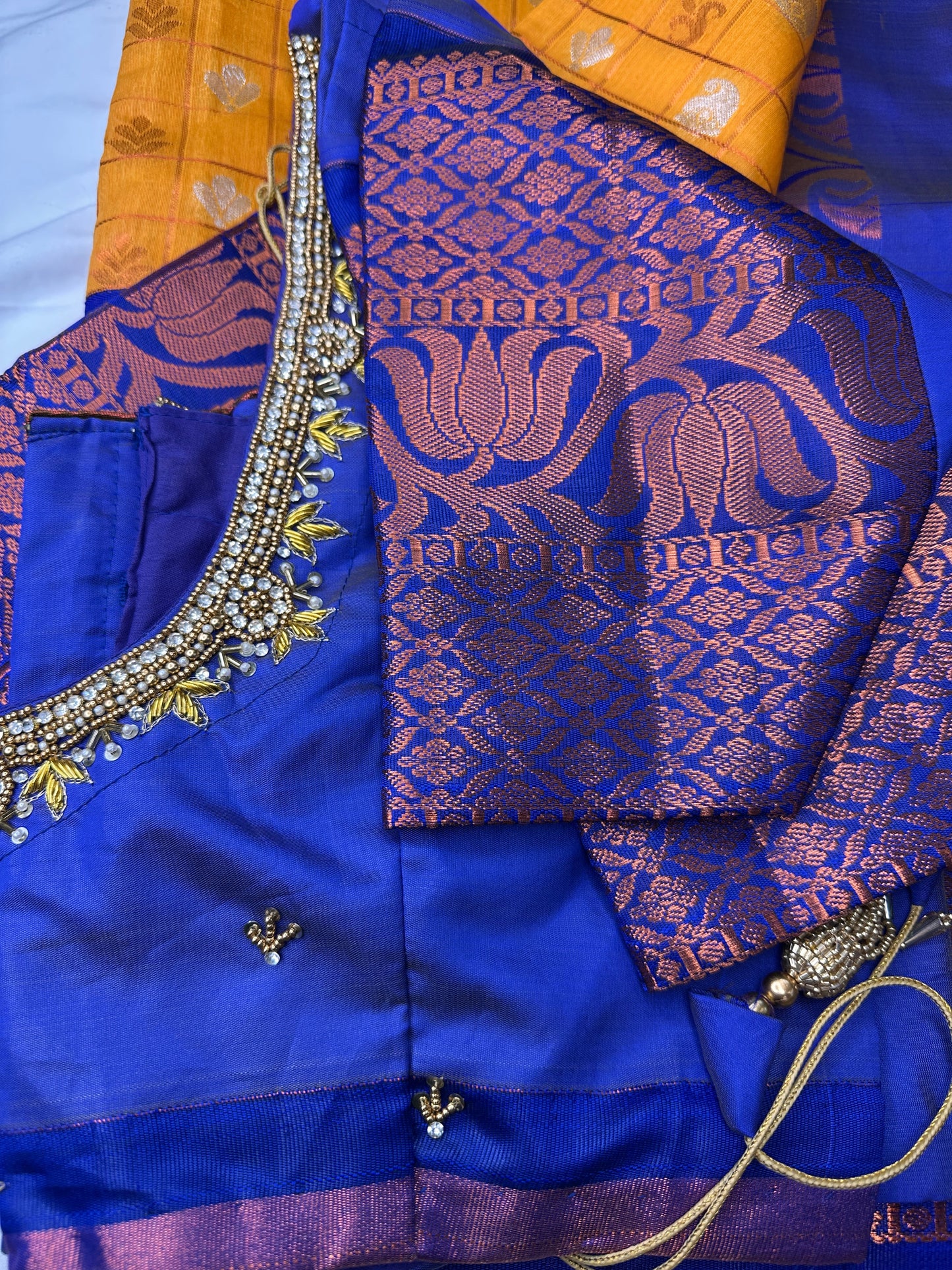 Orange and Blue Semi Kuppdam Saree