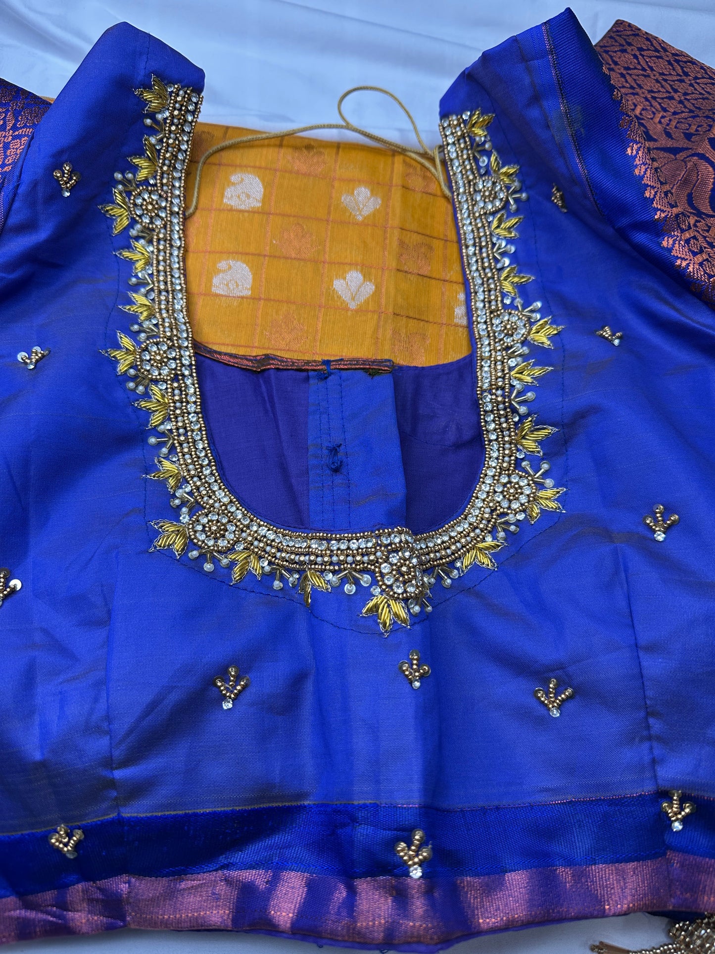 Orange and Blue Semi Kuppdam Saree