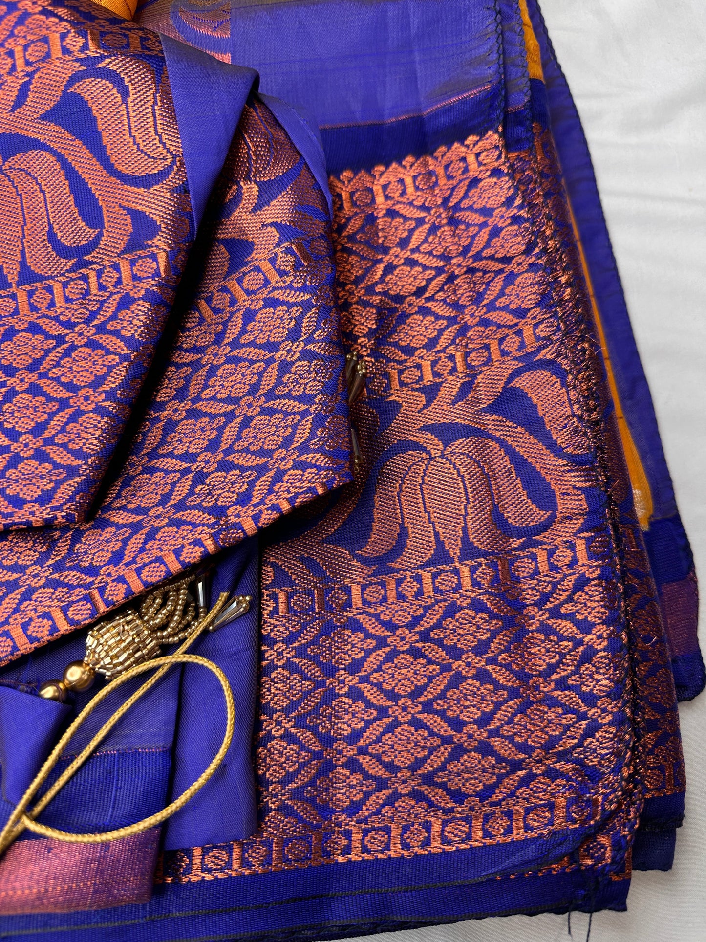 Orange and Blue Semi Kuppdam Saree