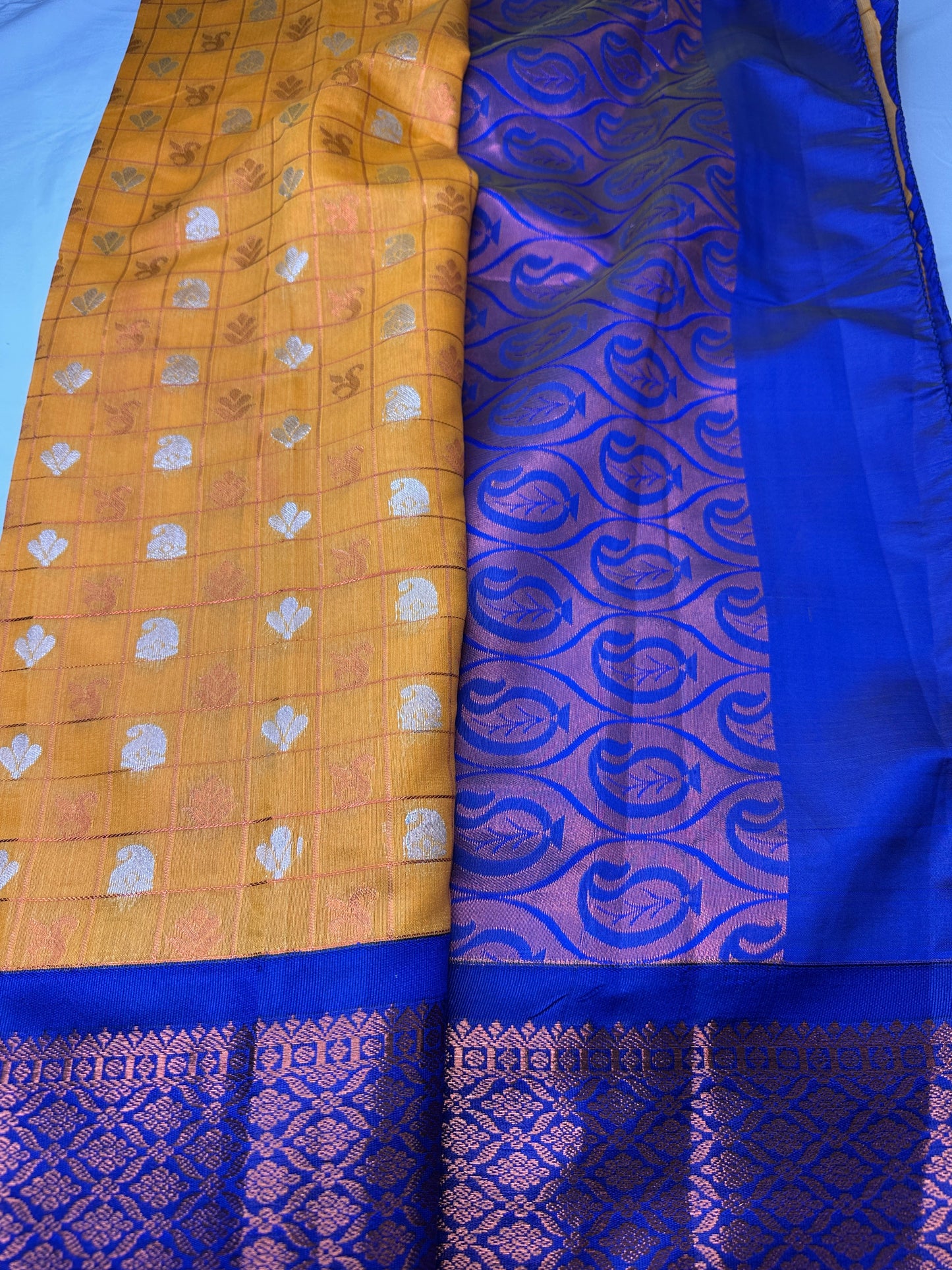 Orange and Blue Semi Kuppdam Saree