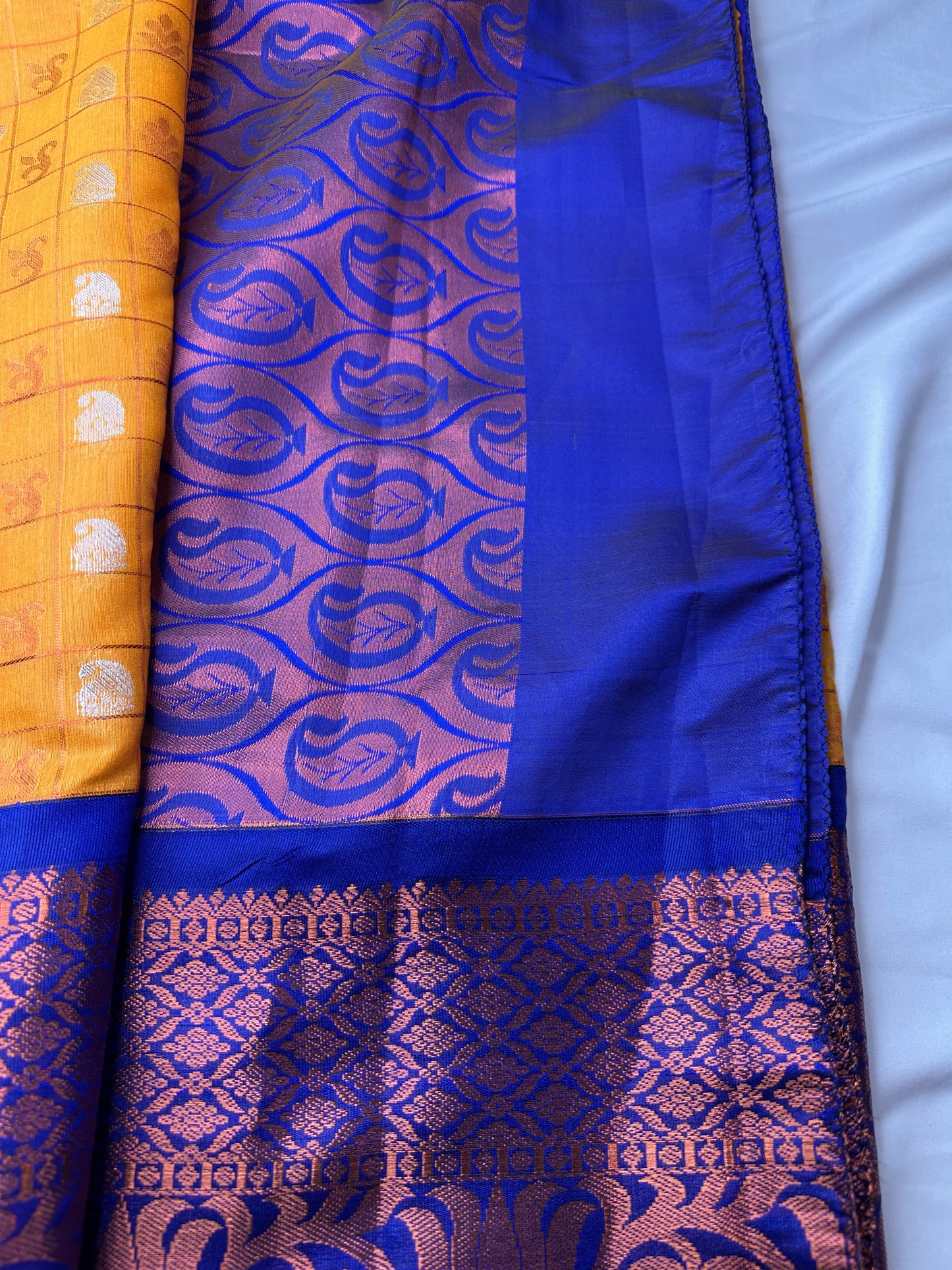 Orange and Blue Semi Kuppdam Saree