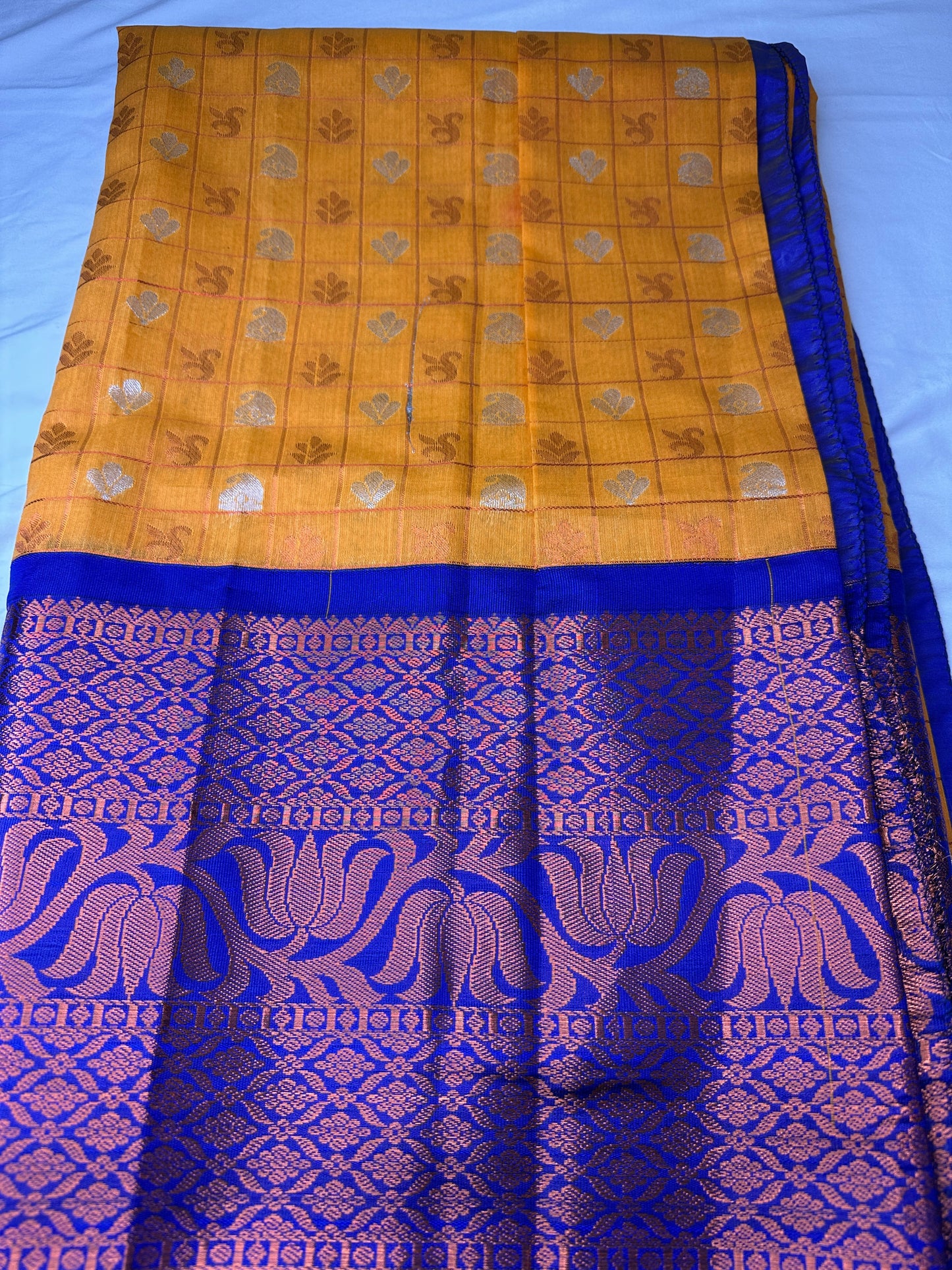 Orange and Blue Semi Kuppdam Saree