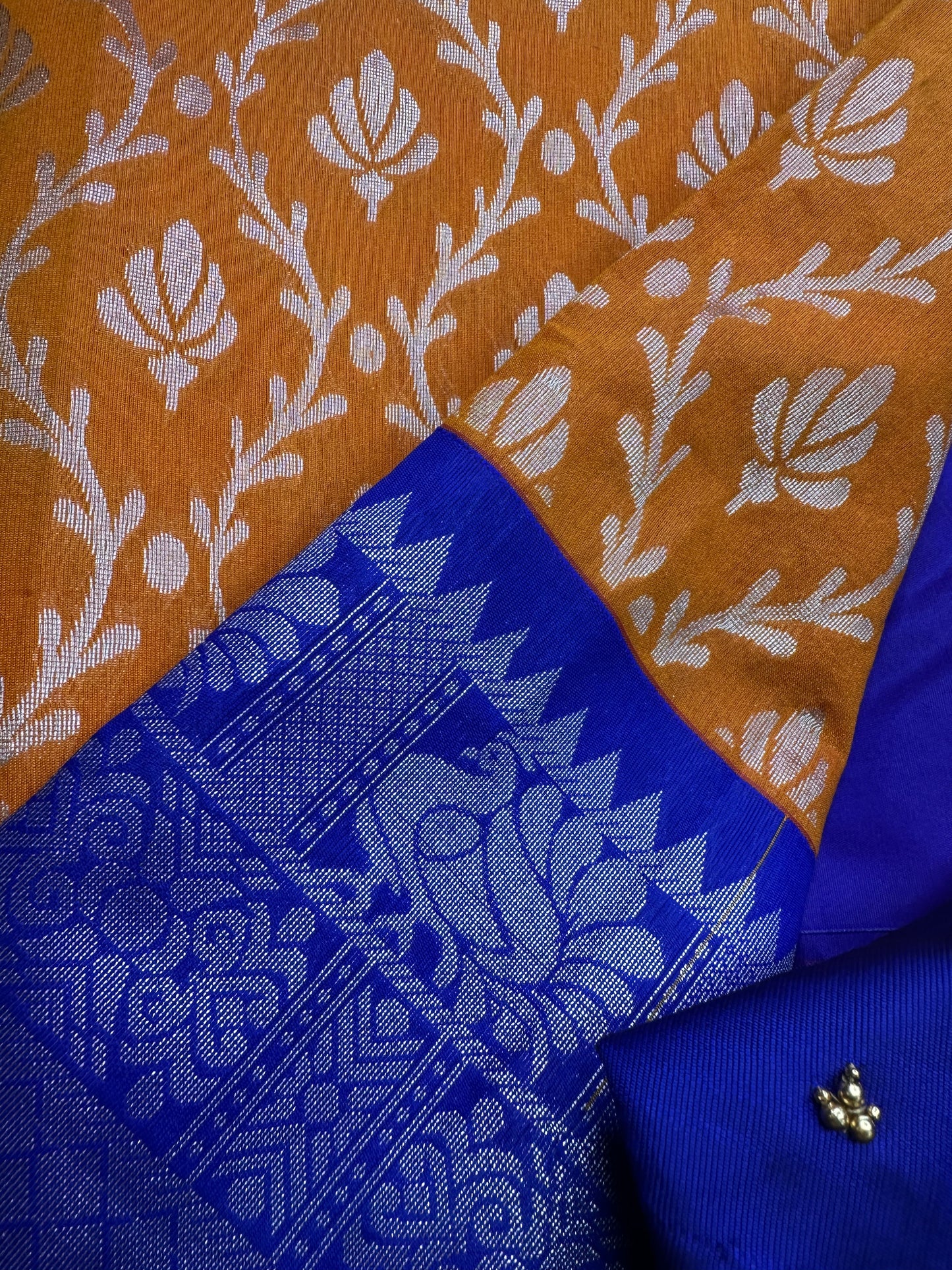 Yellow and Blue Semi Kuppdam Saree