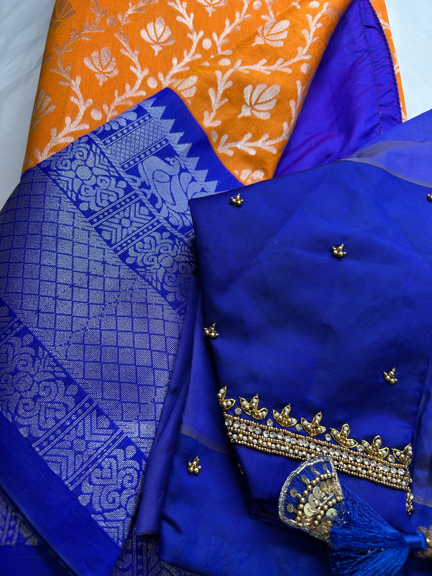 Yellow and Blue Semi Kuppdam Saree