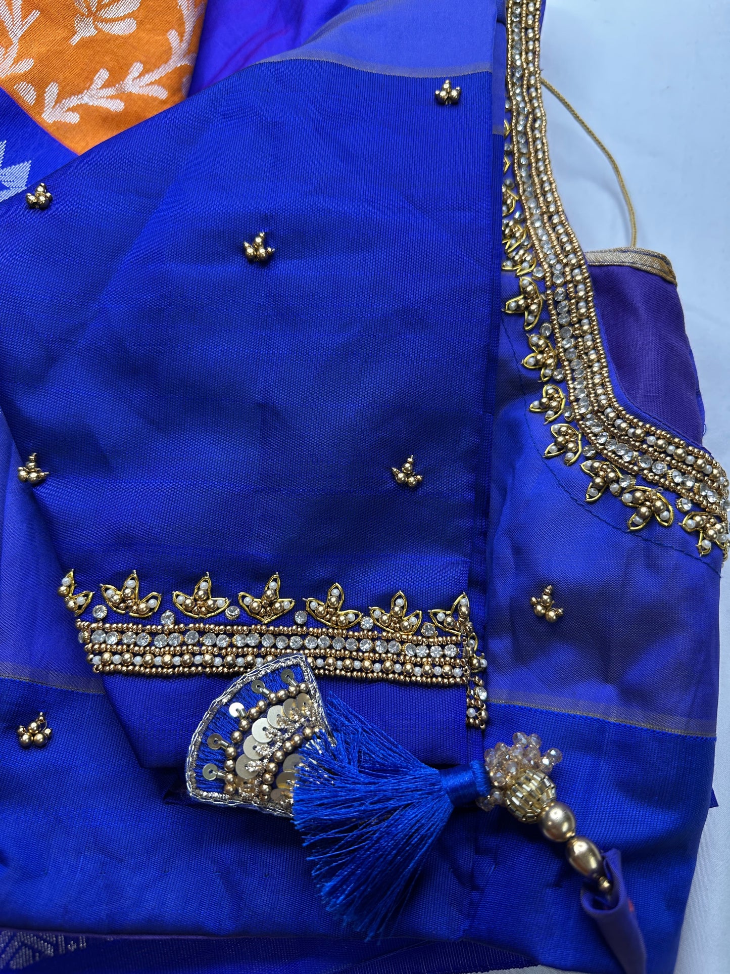 Yellow and Blue Semi Kuppdam Saree