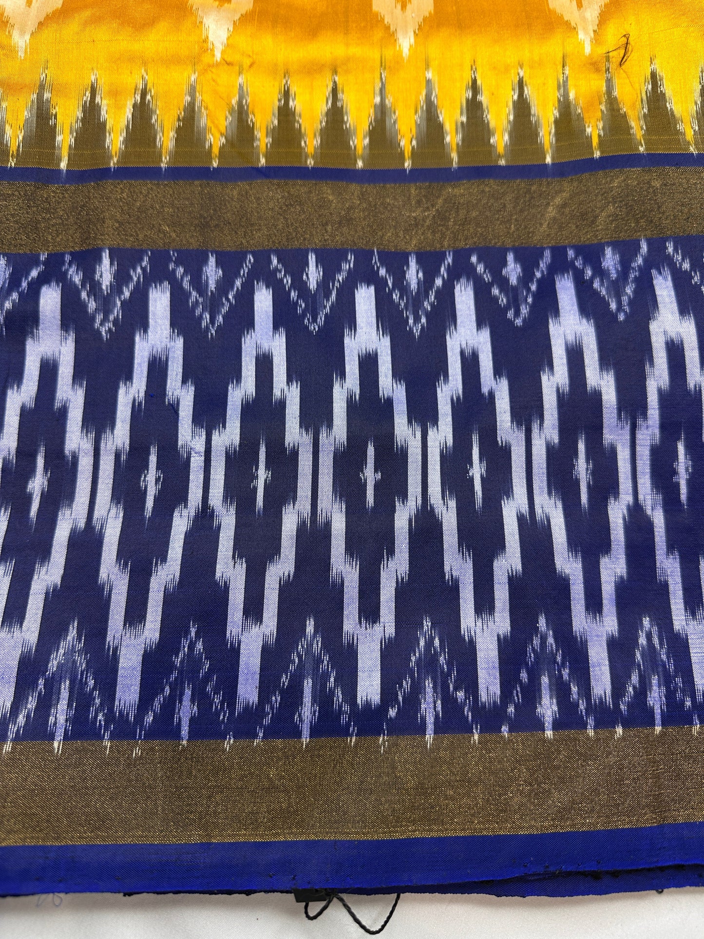 Yellow and Blue Double Ikkat Pochampally Pure Silk