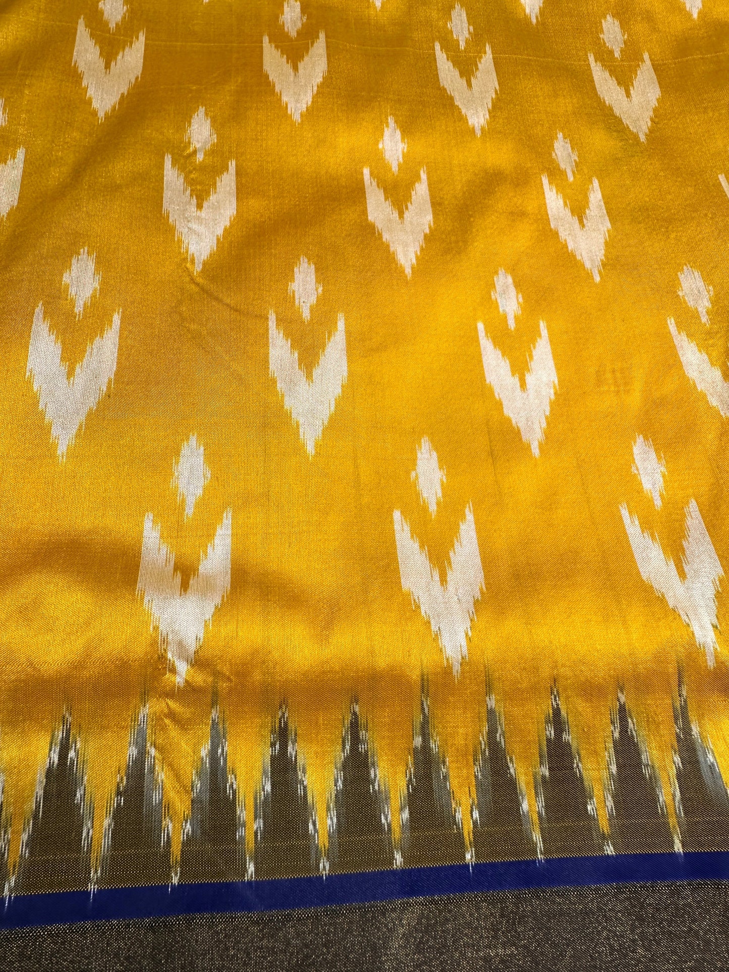 Yellow and Blue Double Ikkat Pochampally Pure Silk