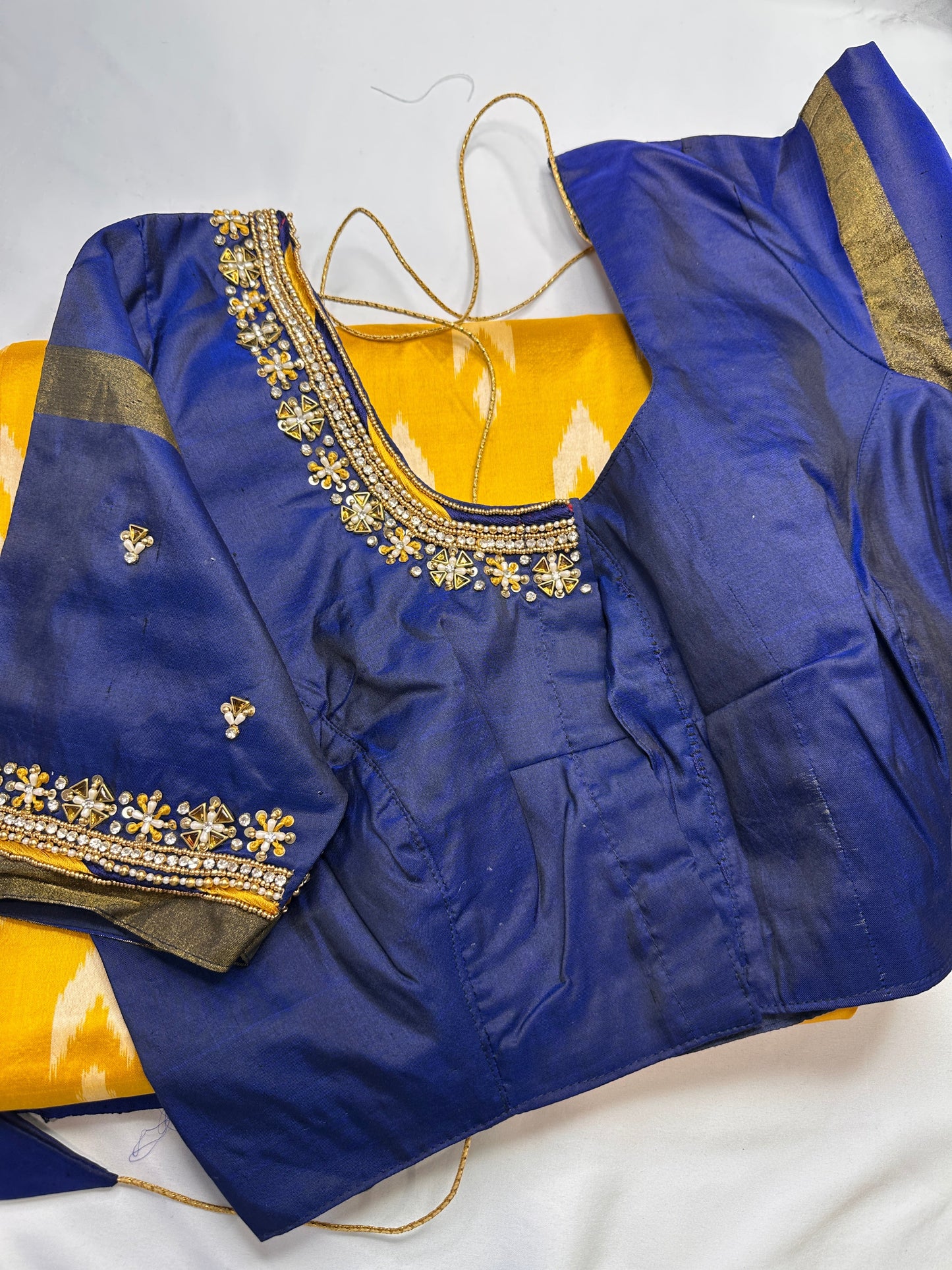 Yellow and Blue Double Ikkat Pochampally Pure Silk