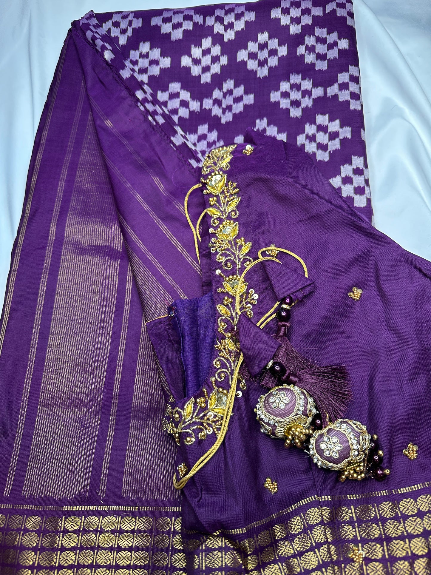 Purple Double Ikkat Pochampally Pure Silk