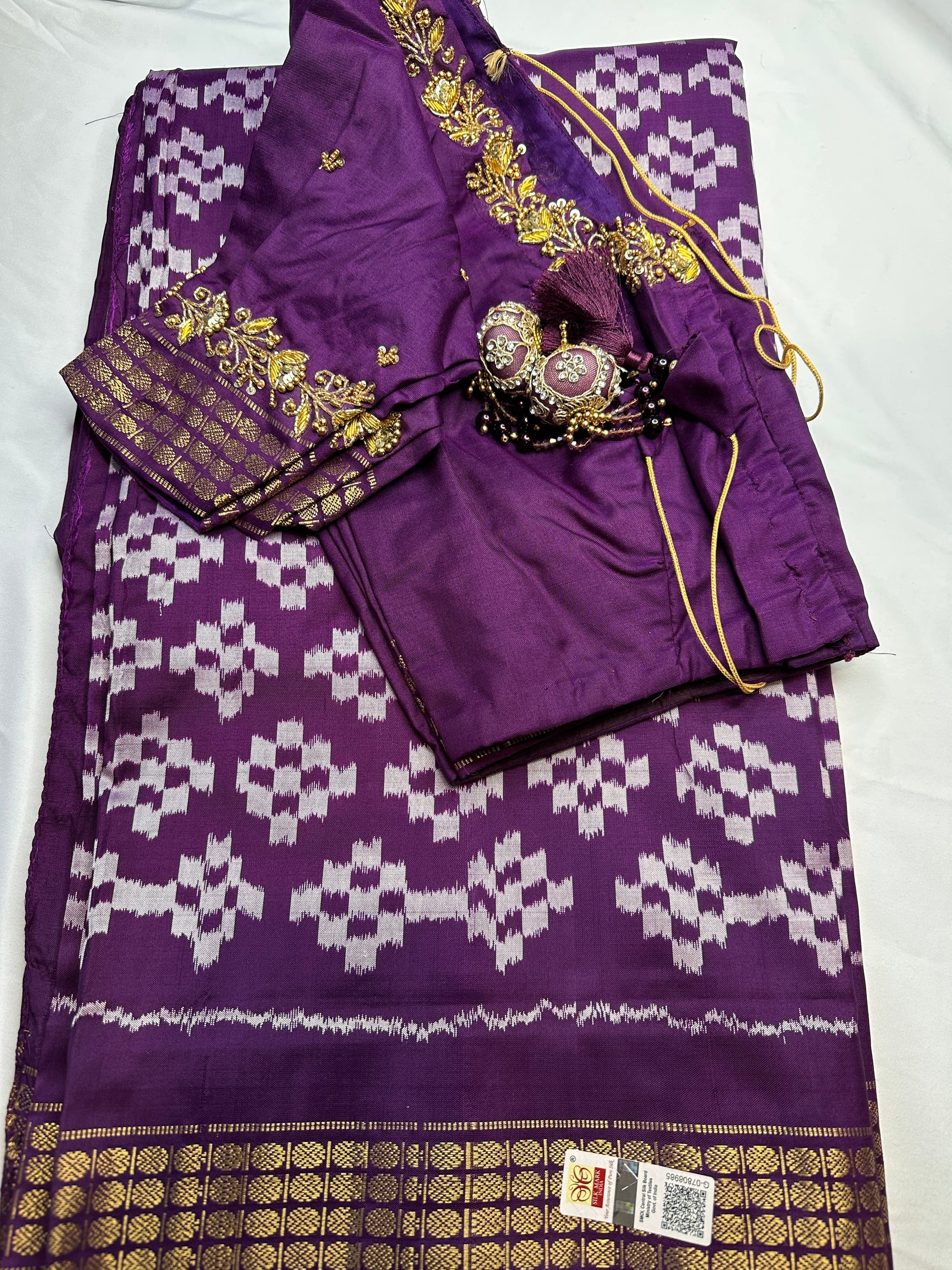 Purple Double Ikkat Pochampally Pure Silk