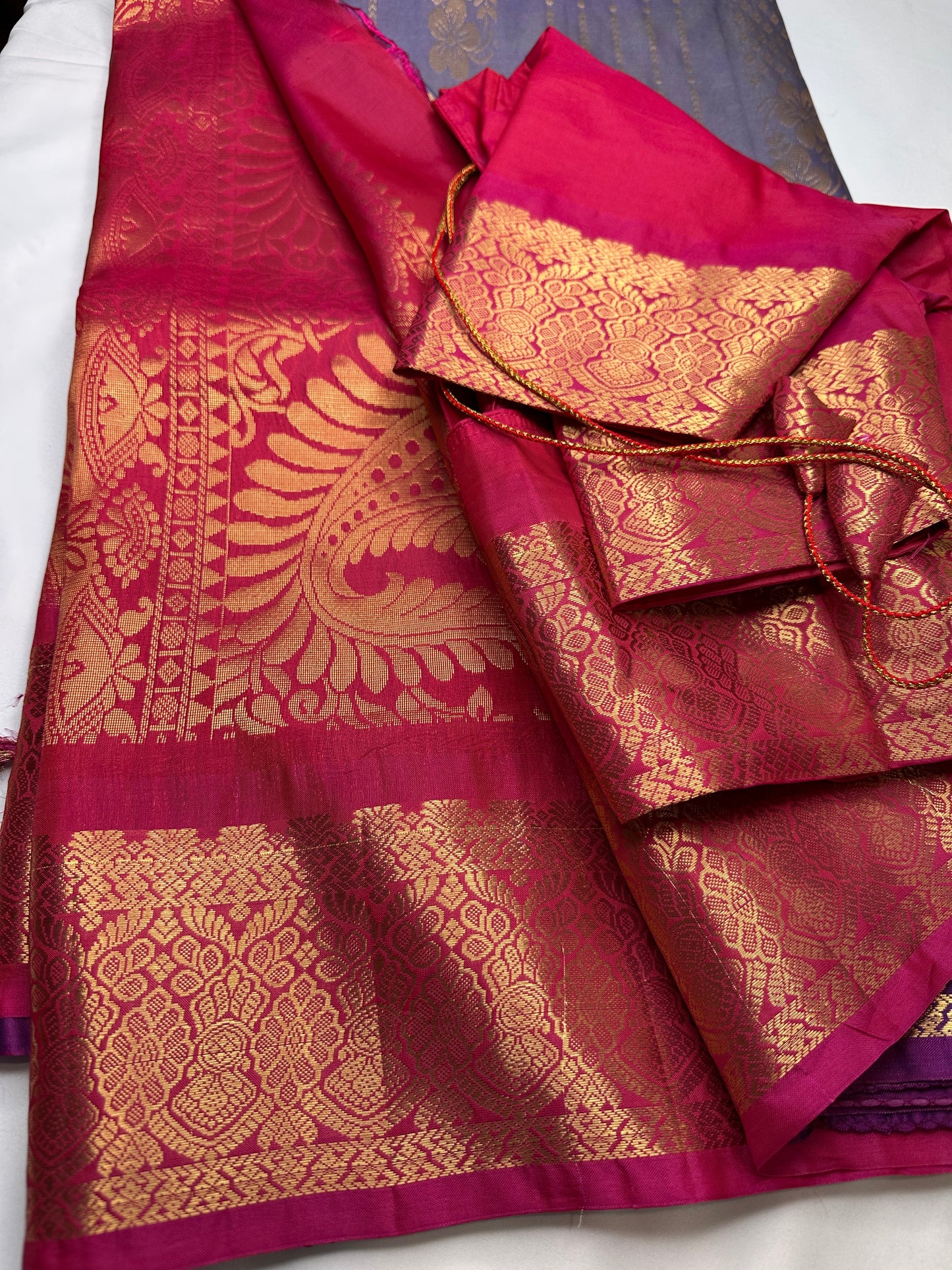 Purple Blue Semi Kanchi Saree