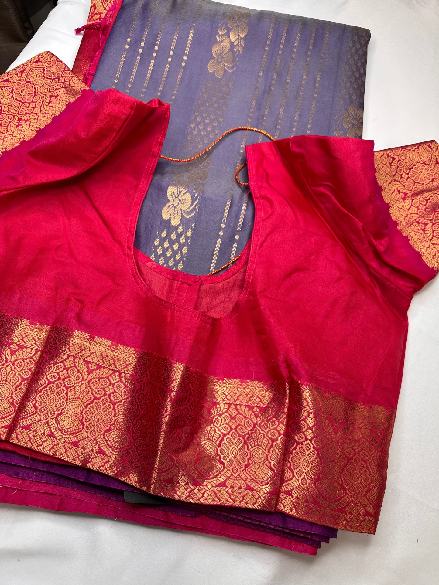 Purple Blue Semi Kanchi Saree