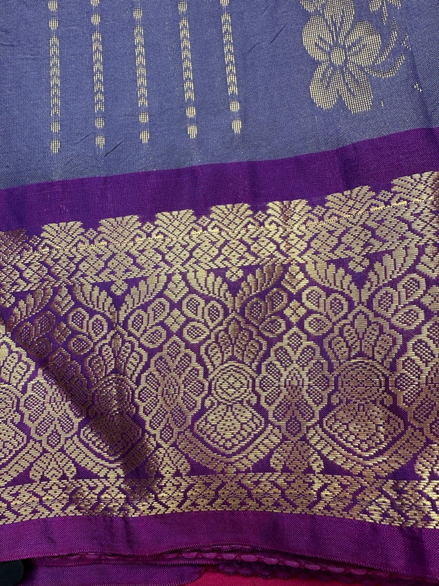 Purple Blue Semi Kanchi Saree