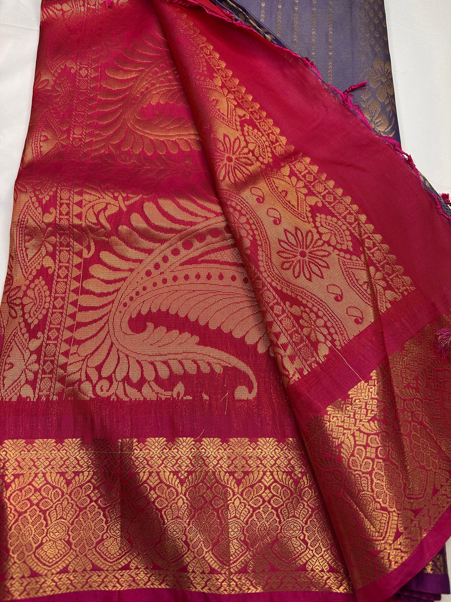 Purple Blue Semi Kanchi Saree