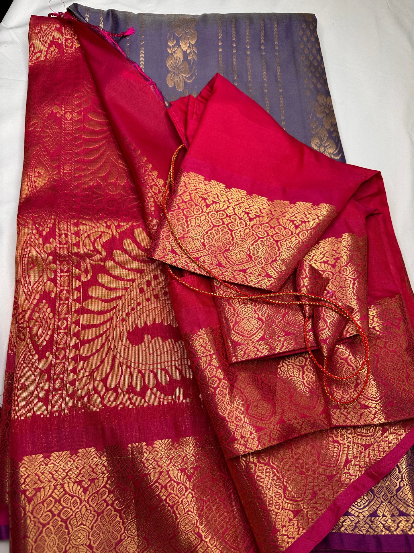 Purple Blue Semi Kanchi Saree