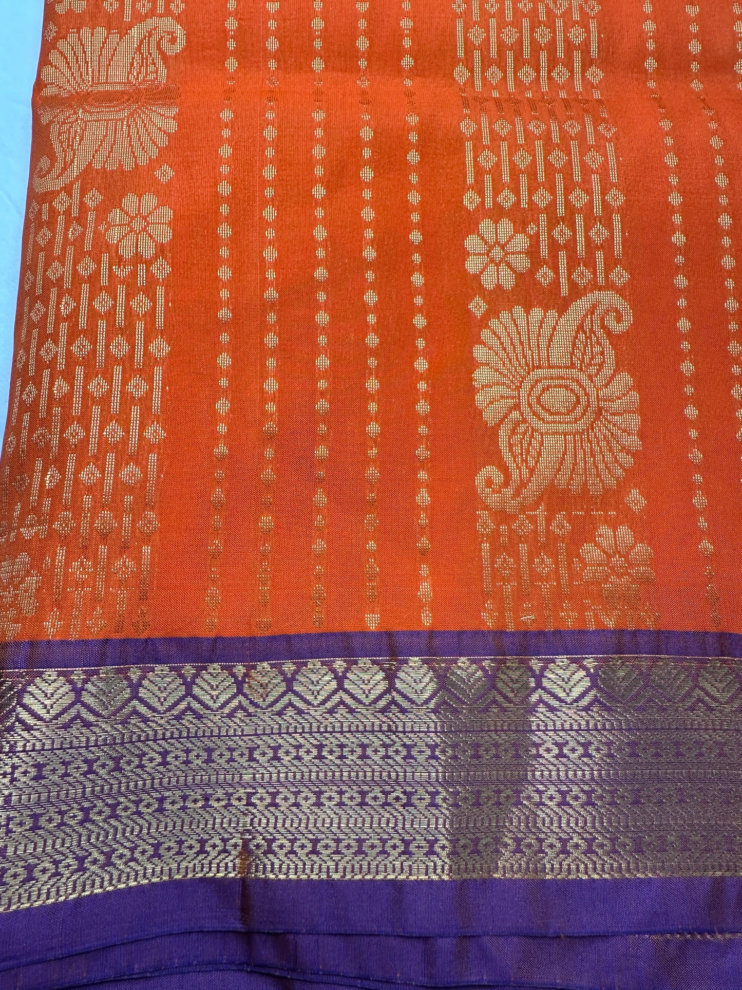 Kanchi Semi Silk Orange and Blue Saree