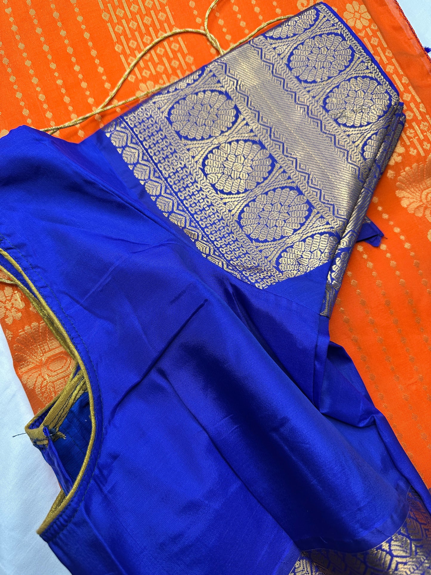 Kanchi Semi Silk Orange and Blue Saree