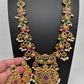 Red Green Stone Peacock Design Long Ethnic Necklace