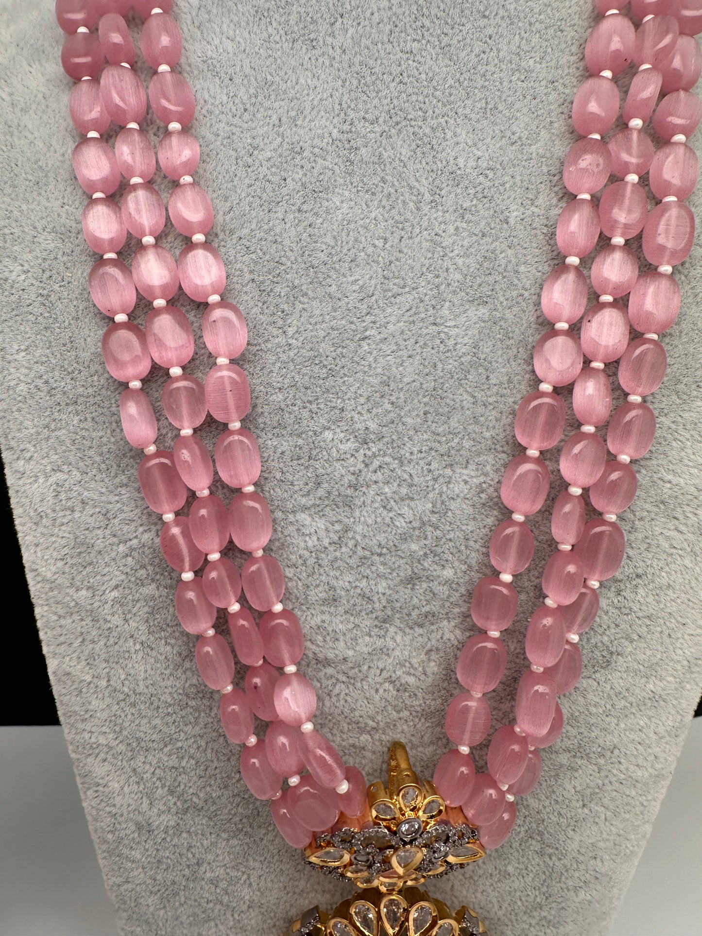 AD Pink Stone Victorian Pendent Pink Beads Necklace