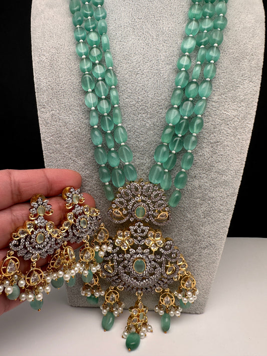 Victorian Pendent Mint Green Beads Necklace