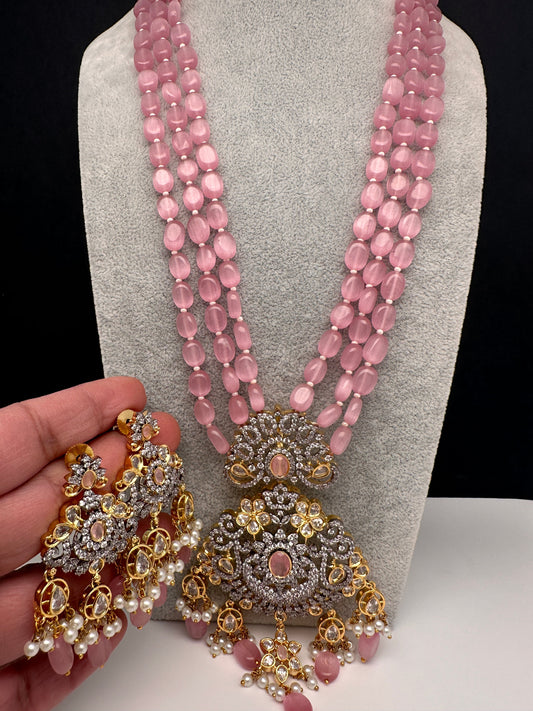 AD Floral Pink Beads Necklace