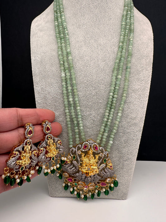 AD Goddess Lakshmi Mint Green Onyx Beads Necklace