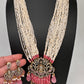 Balaji Mehendi Polish Color Stone Pearls Beads Necklace - Pink